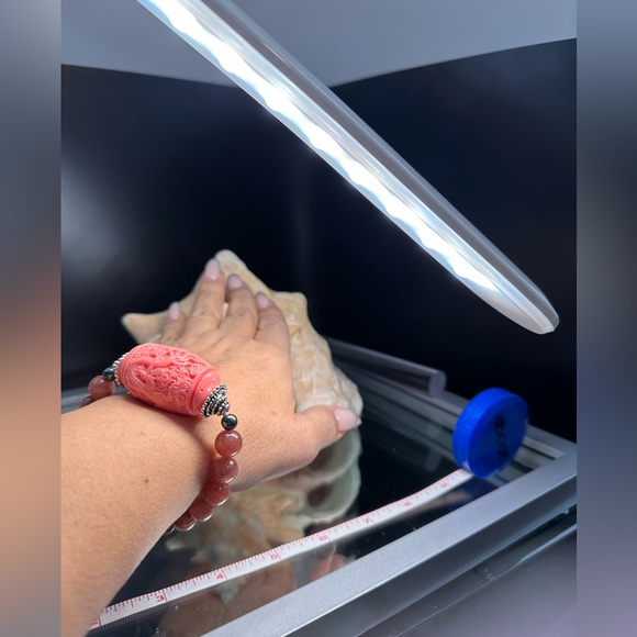 STRAWBERRY QUARTZ STONES + LUCKY DRAGON NATURAL BRACELET size 7” - Picture 8 of 14